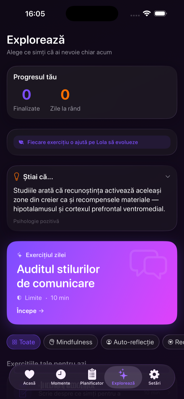 Exerciții ghidate de mindfulness în Alinare